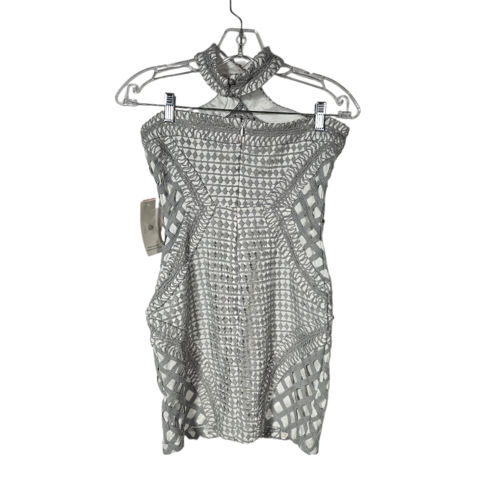 Tobi Small Petite Gray and White Halter Backless Bodycon Crochet Mini Dress NWT